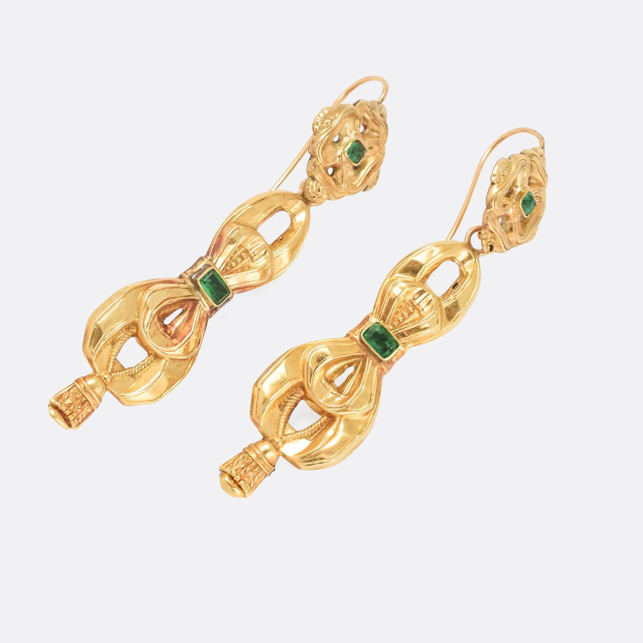 Victorian Emerald Repousse Bow Earrings