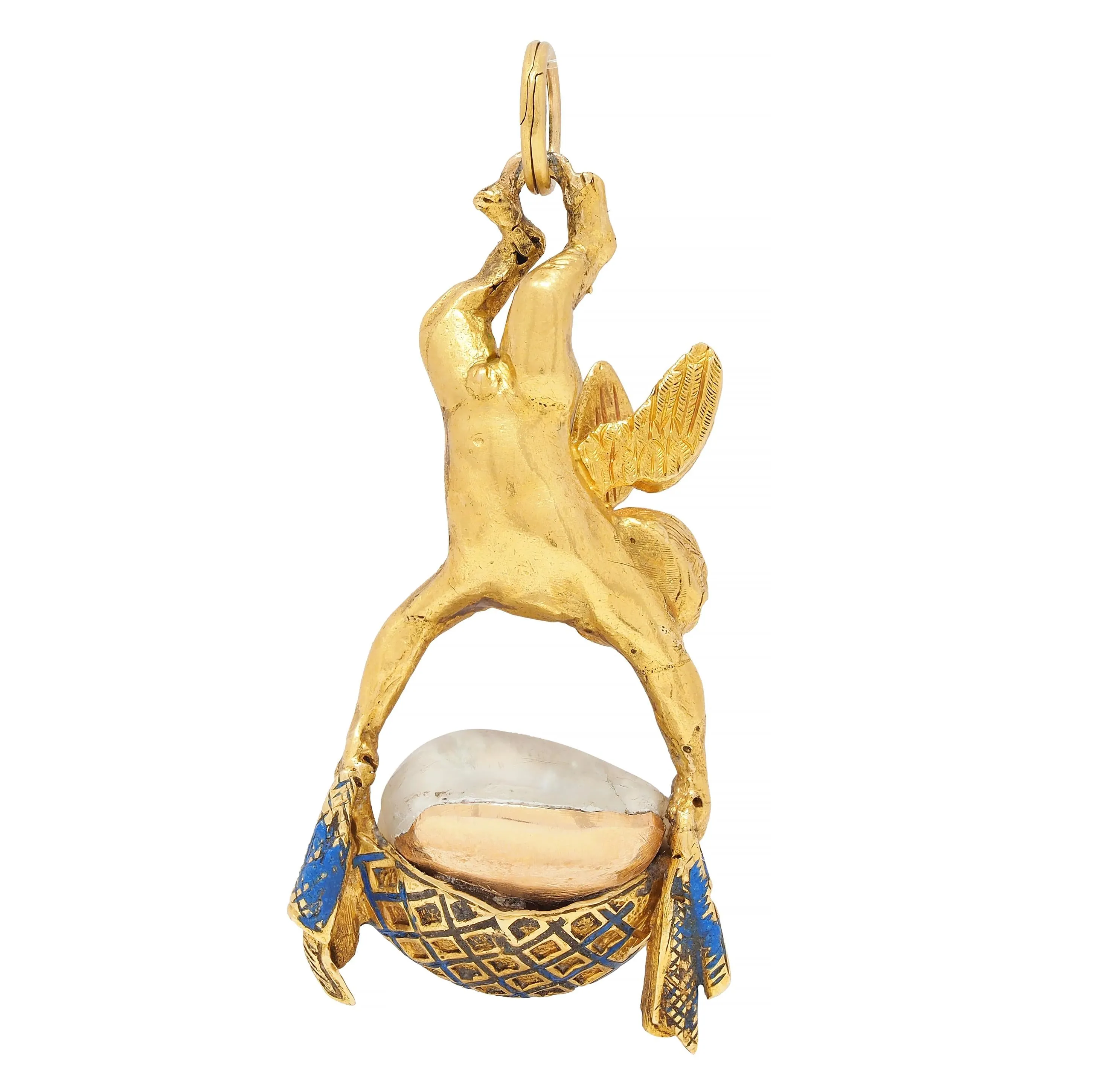 Victorian French Baroque Pearl Enamel 18 Karat Yellow Gold Cherub Antique Pendant Charm