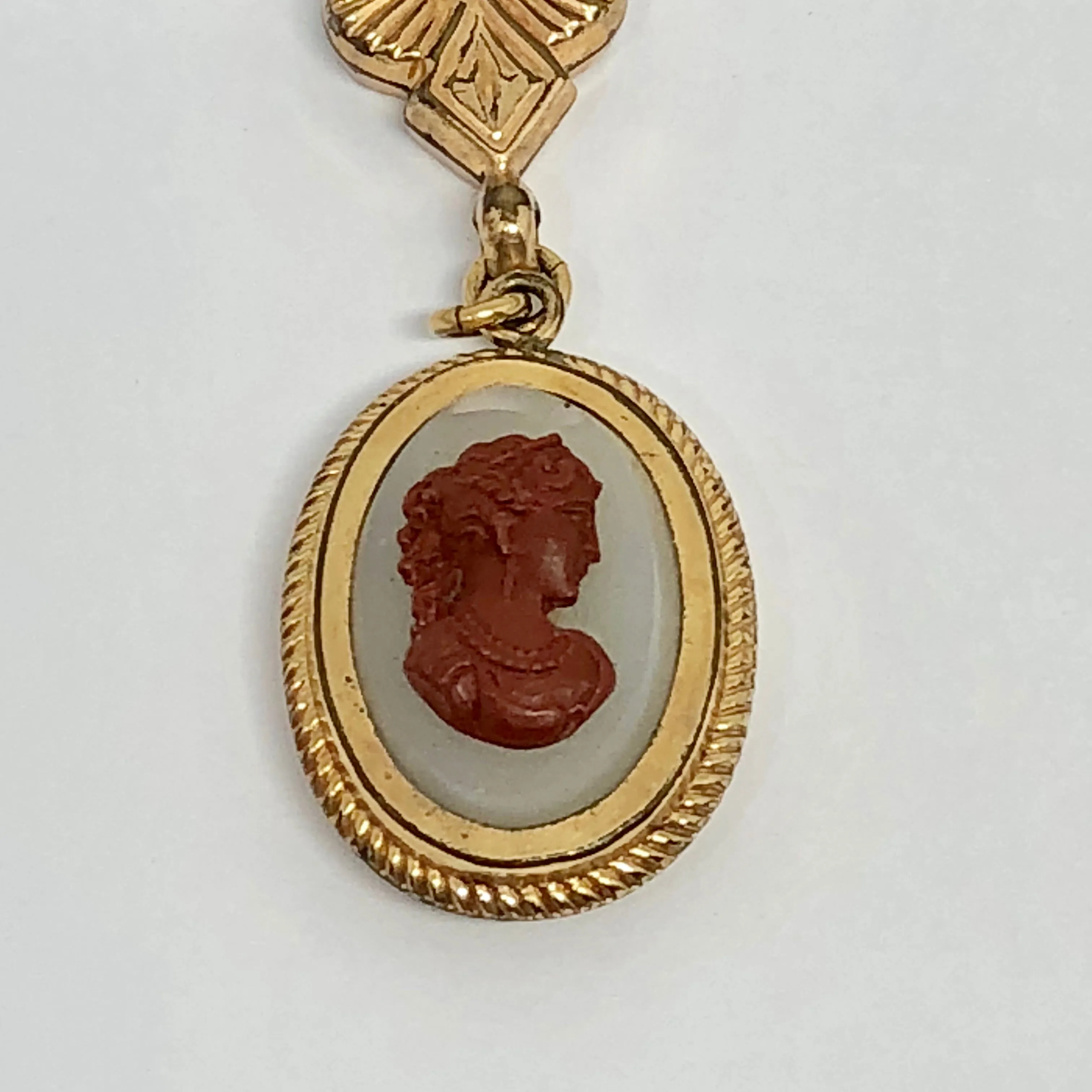 Victorian Gold Filled Double Sided Cameo & Hand Painted Swiss Maiden Necklace