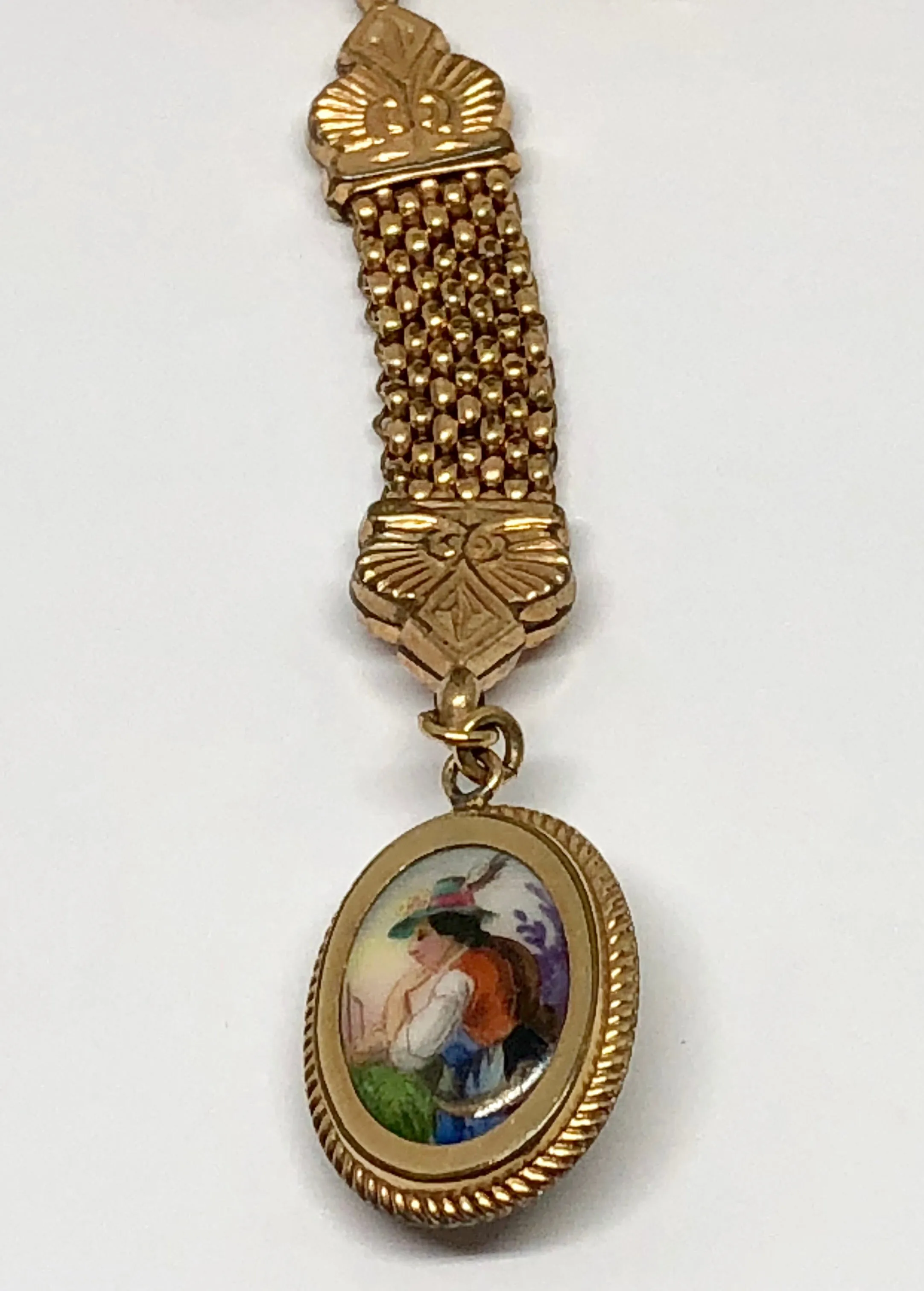 Victorian Gold Filled Double Sided Cameo & Hand Painted Swiss Maiden Necklace