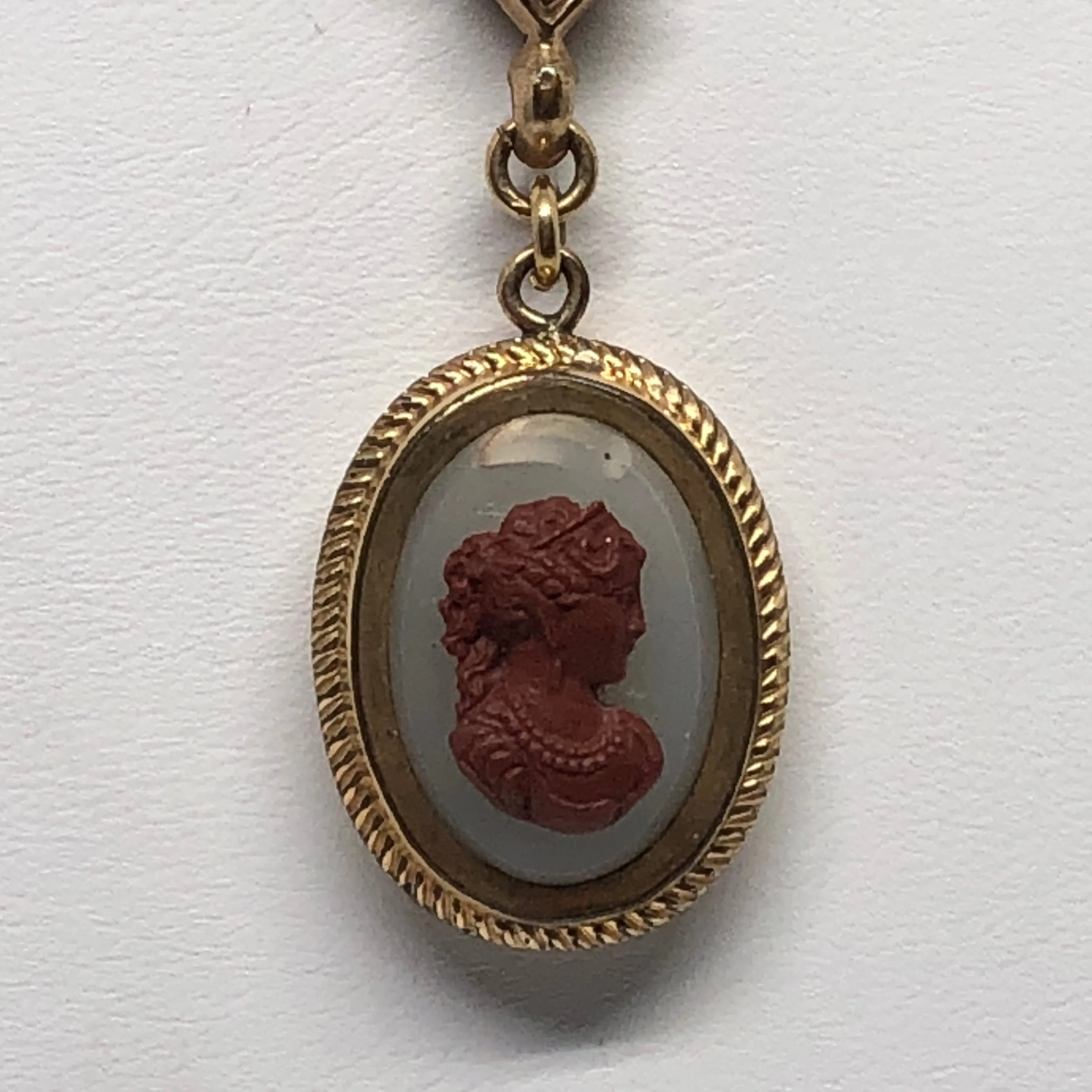 Victorian Gold Filled Double Sided Cameo & Hand Painted Swiss Maiden Necklace