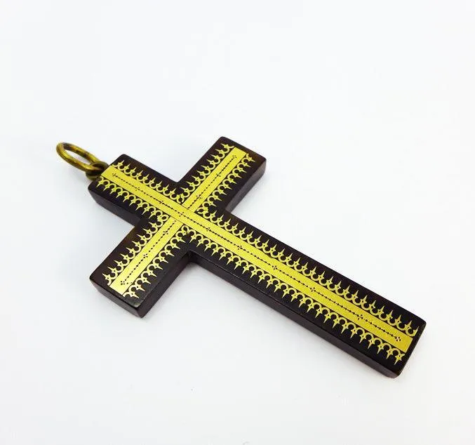 Victorian Gold Tortoiseshell Pique Cross Pendant