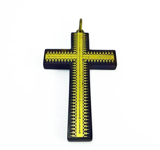 Victorian Gold Tortoiseshell Pique Cross Pendant