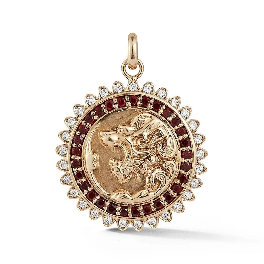 Victorian Lion Diamond & Garnet Medallion