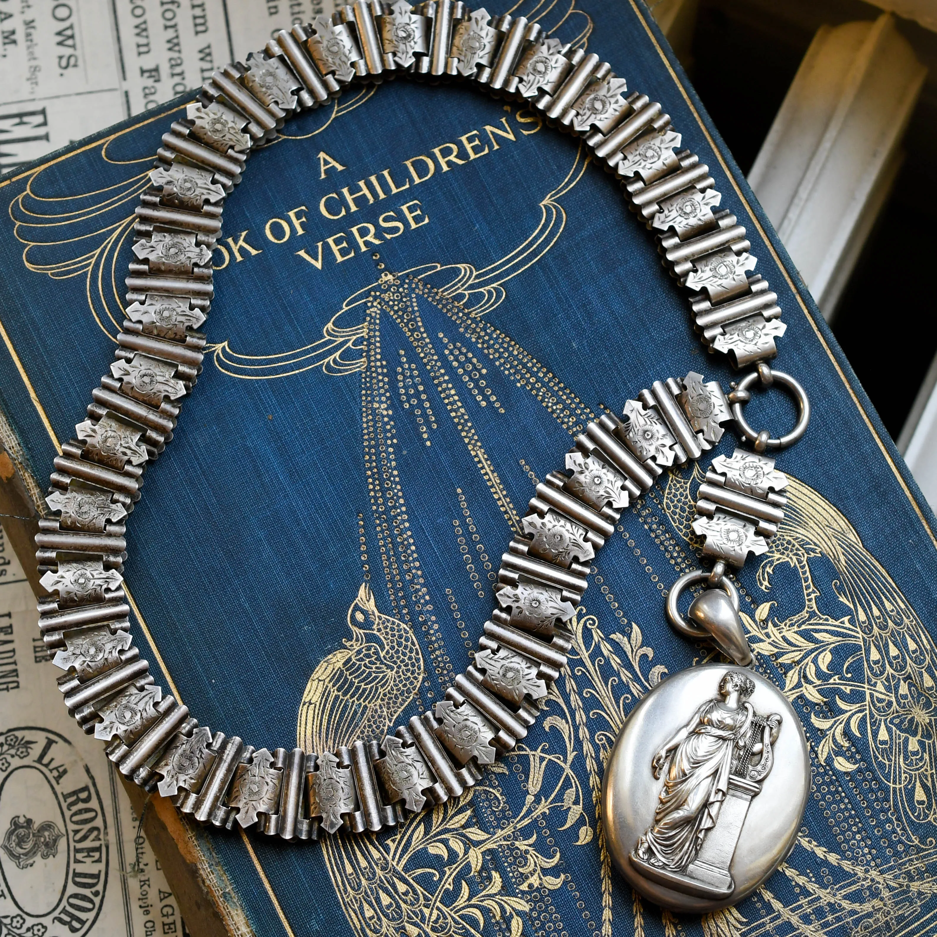 Victorian "Erato" Silver Locket & Collar