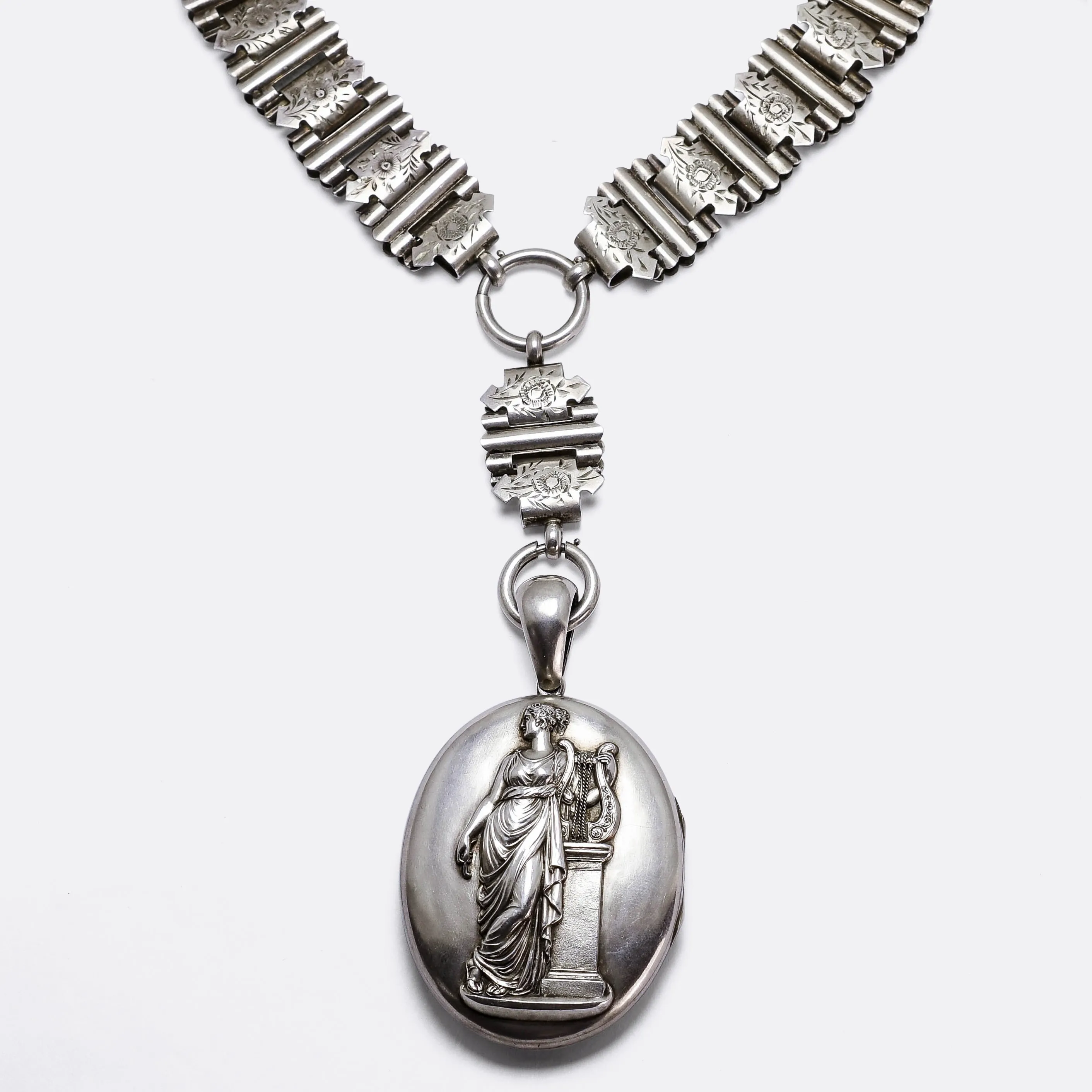 Victorian "Erato" Silver Locket & Collar