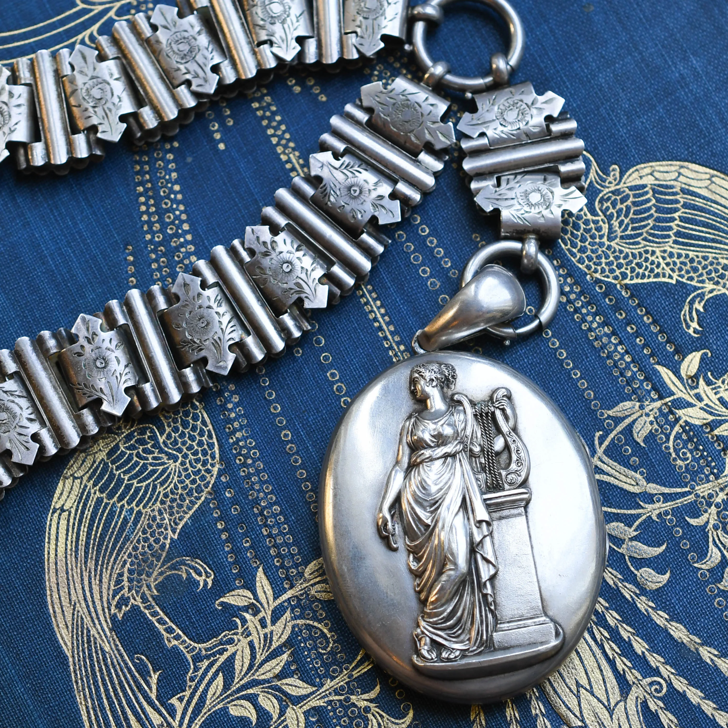 Victorian "Erato" Silver Locket & Collar