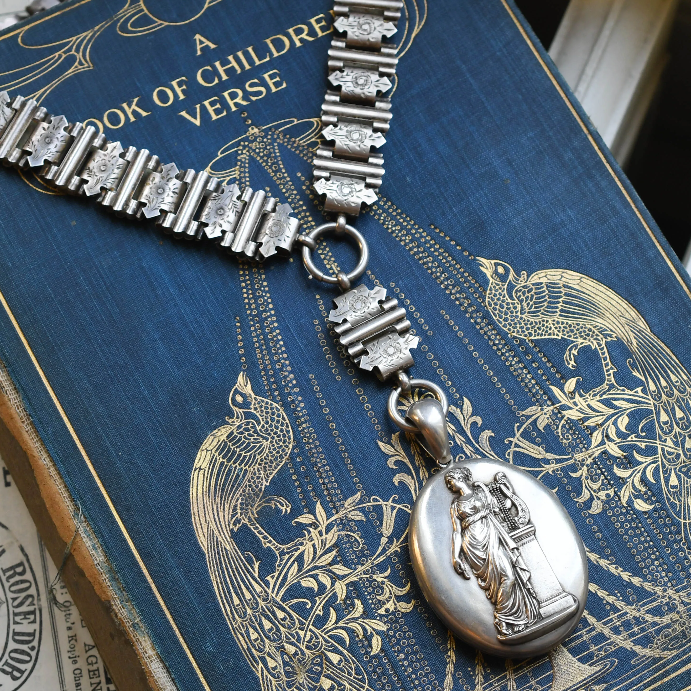 Victorian "Erato" Silver Locket & Collar