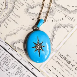 Victorian Robin's Egg Blue Star Locket