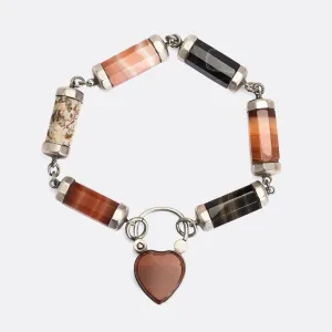 Victorian Scottish Agate Heart Padlock Bracelet