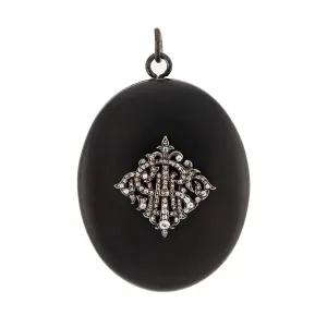 Victorian Sterling Silver Gutta Percha Diamond Locket Pendant