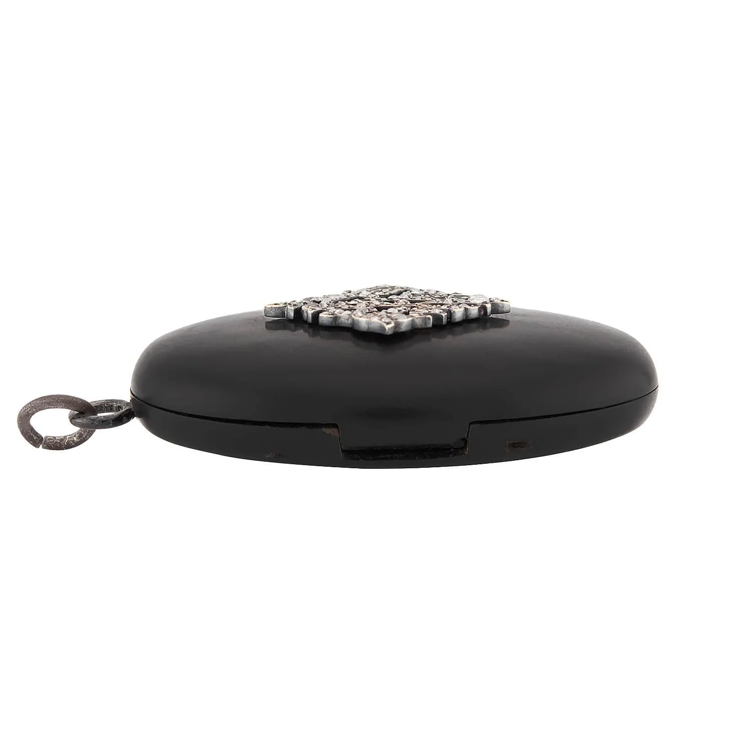 Victorian Sterling Silver Gutta Percha Diamond Locket Pendant