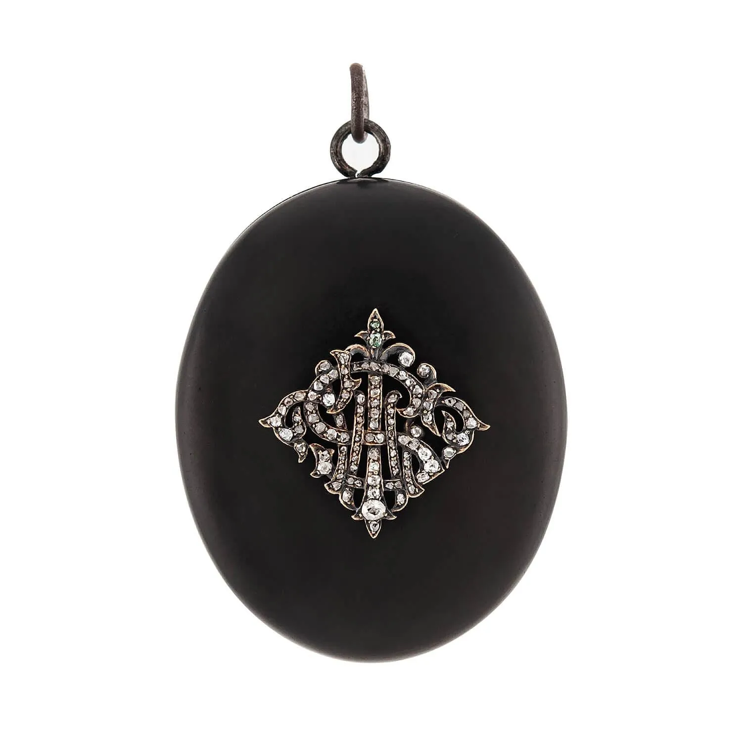 Victorian Sterling Silver Gutta Percha Diamond Locket Pendant