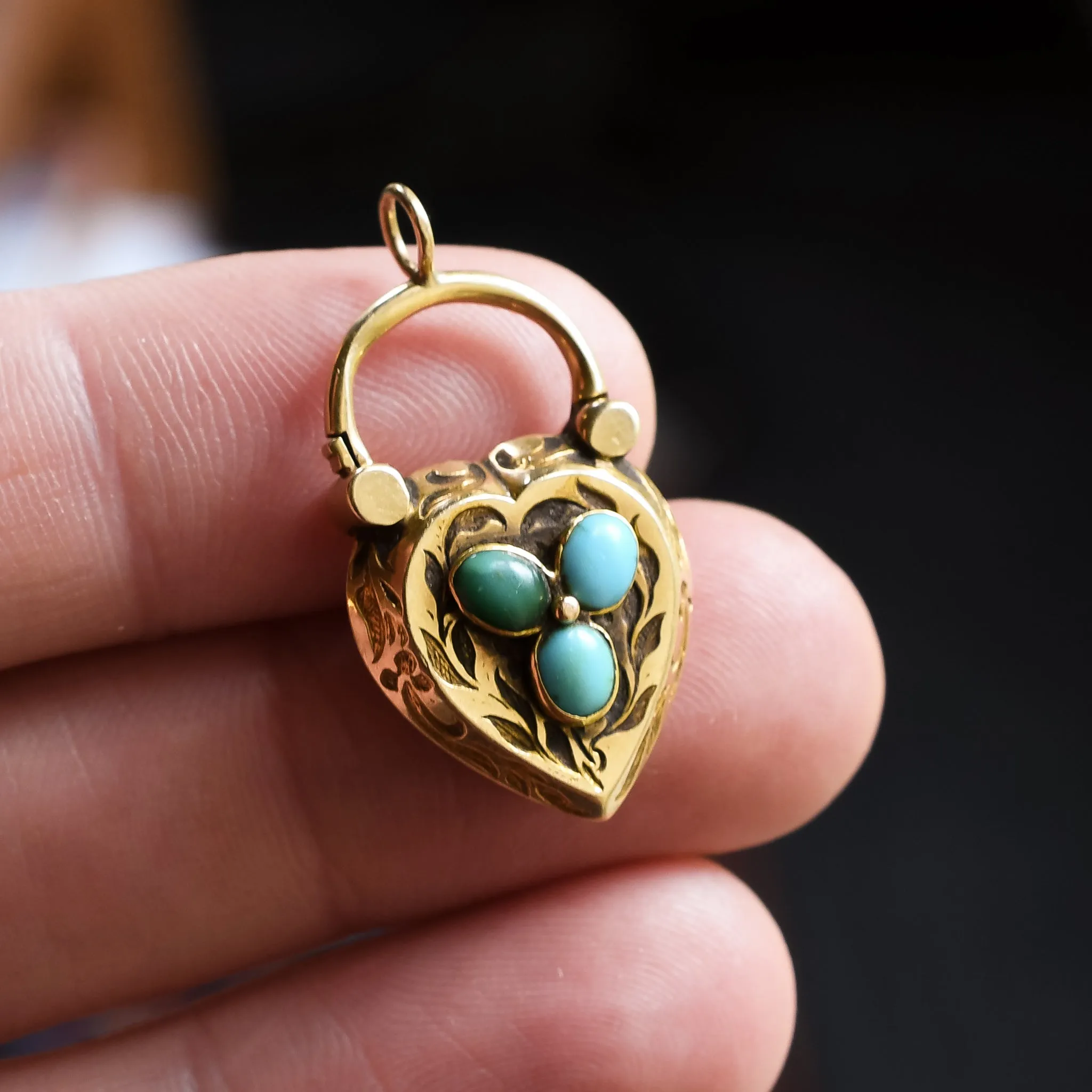 Victorian Turquoise Trefoil Heart Padlock Locket