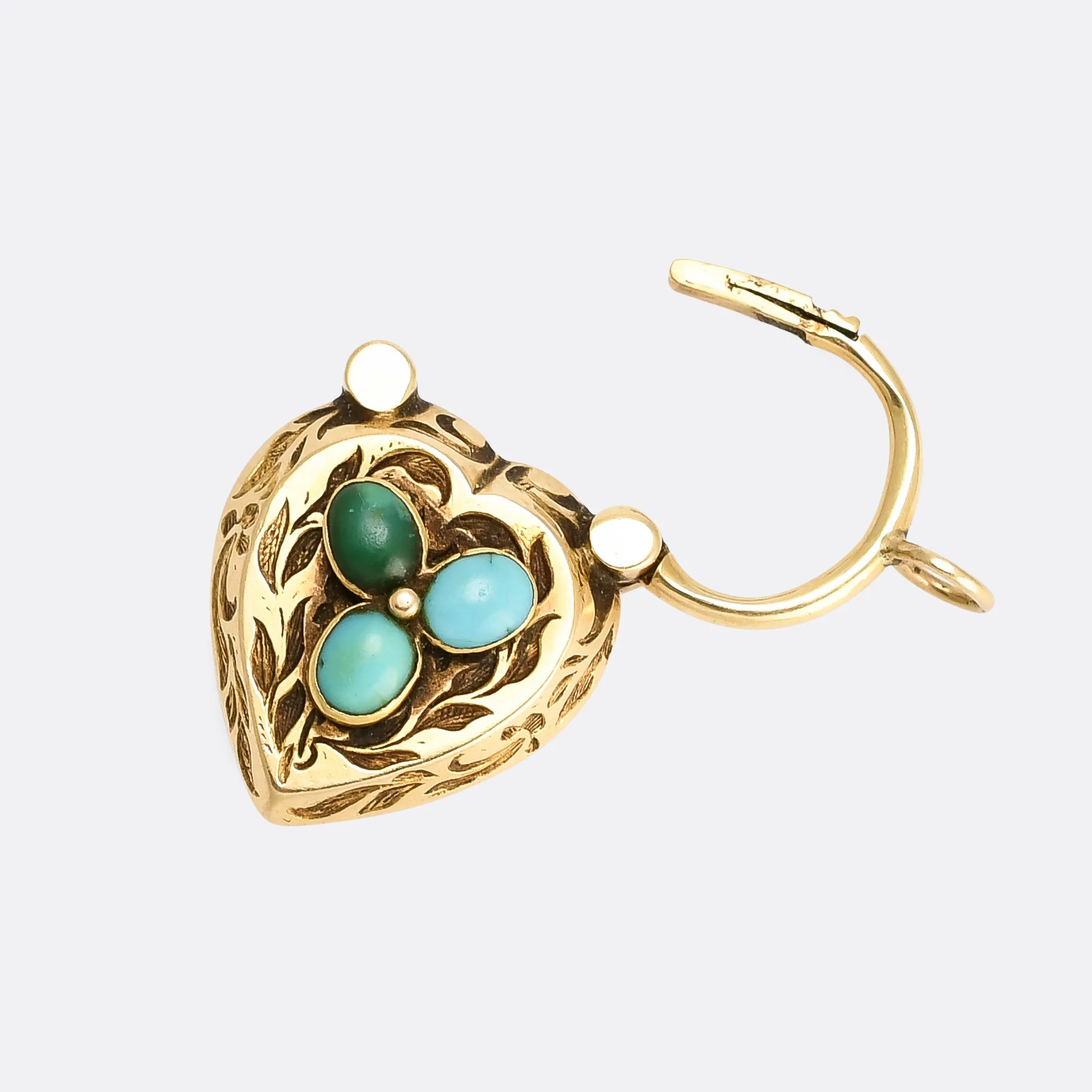 Victorian Turquoise Trefoil Heart Padlock Locket