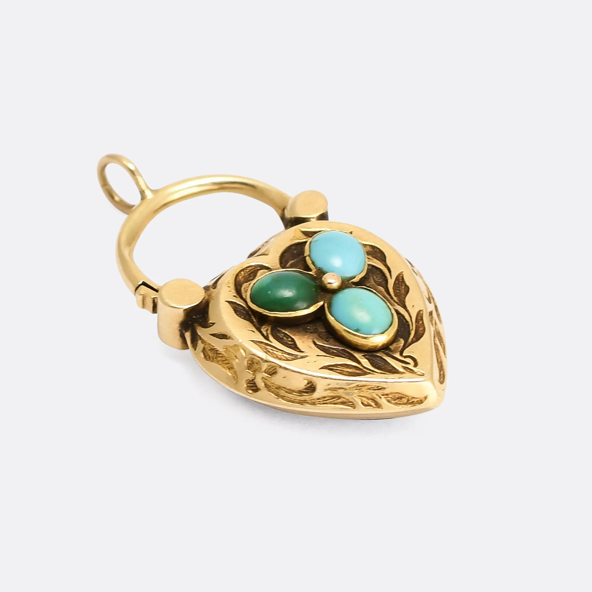 Victorian Turquoise Trefoil Heart Padlock Locket
