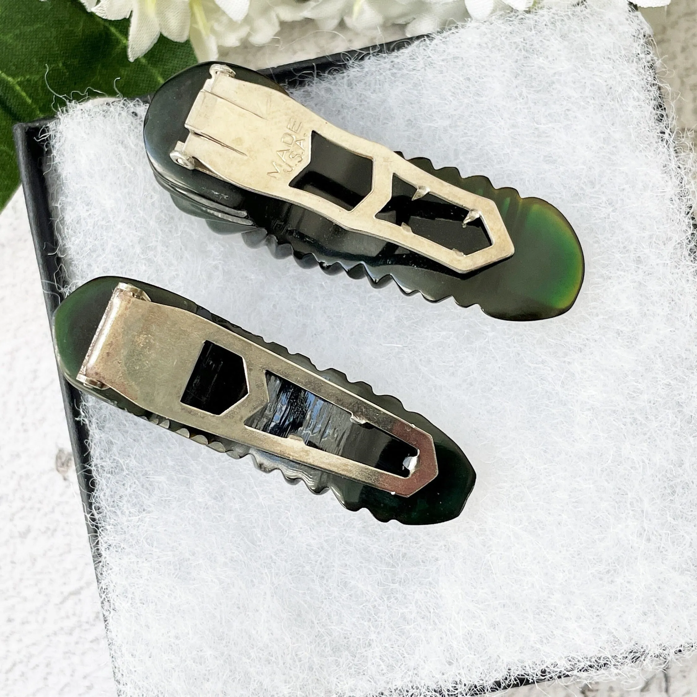 Vintage 1930s Forest Green Bakelite Dress Clips