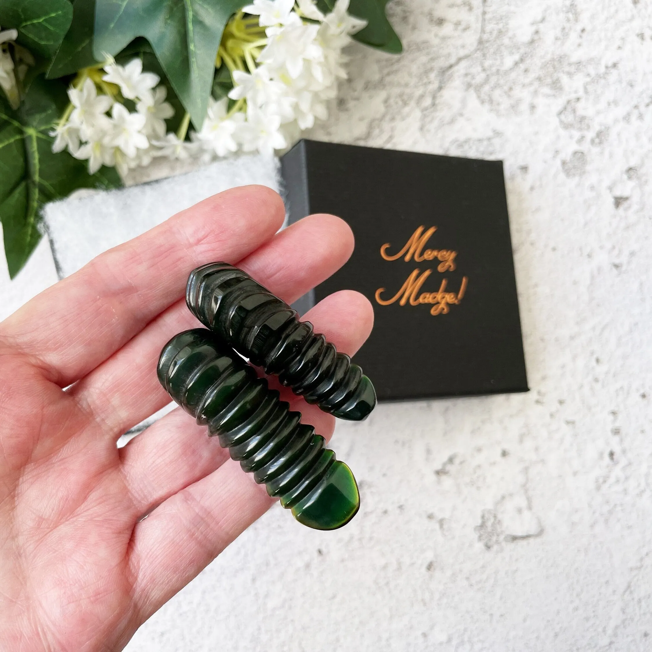 Vintage 1930s Forest Green Bakelite Dress Clips
