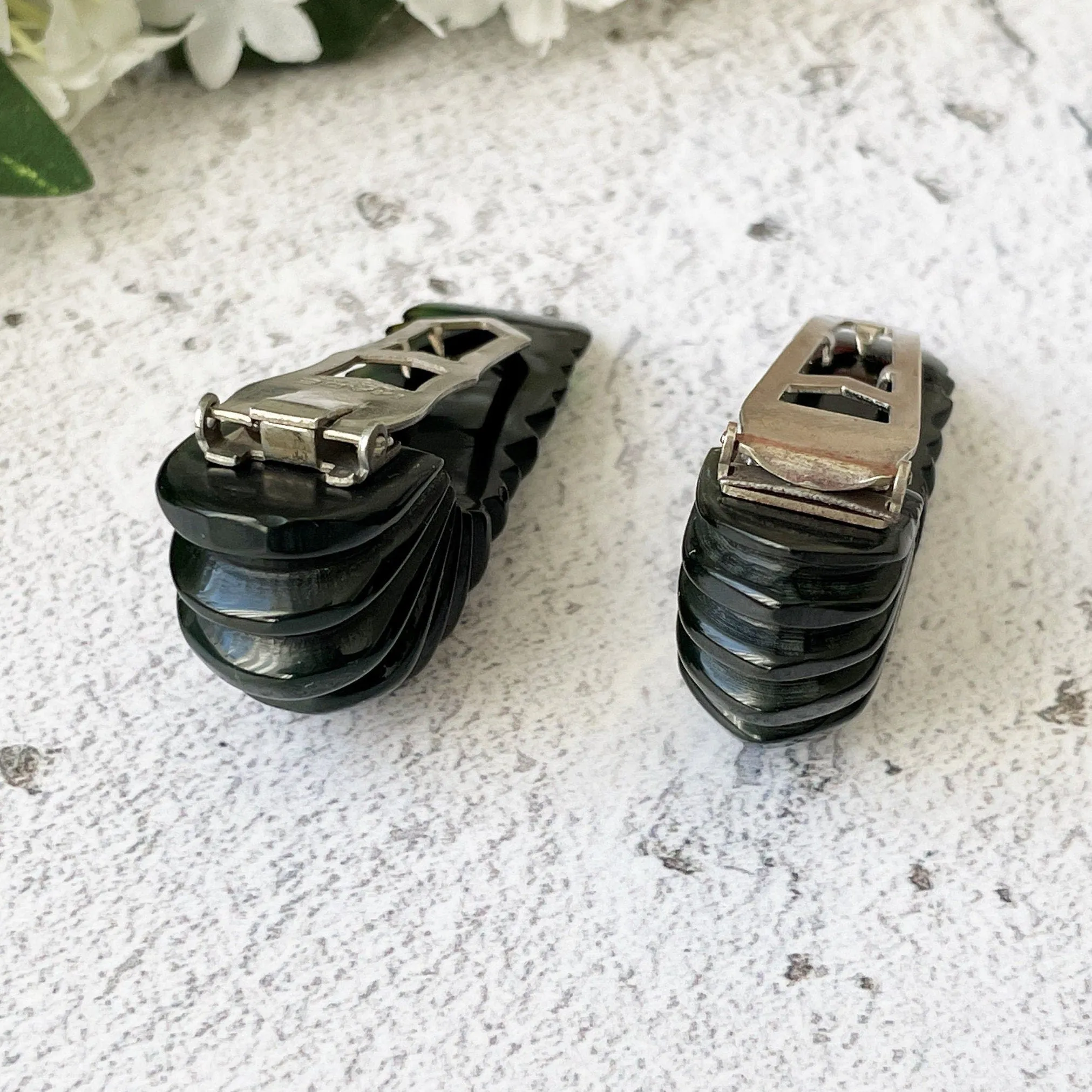 Vintage 1930s Forest Green Bakelite Dress Clips