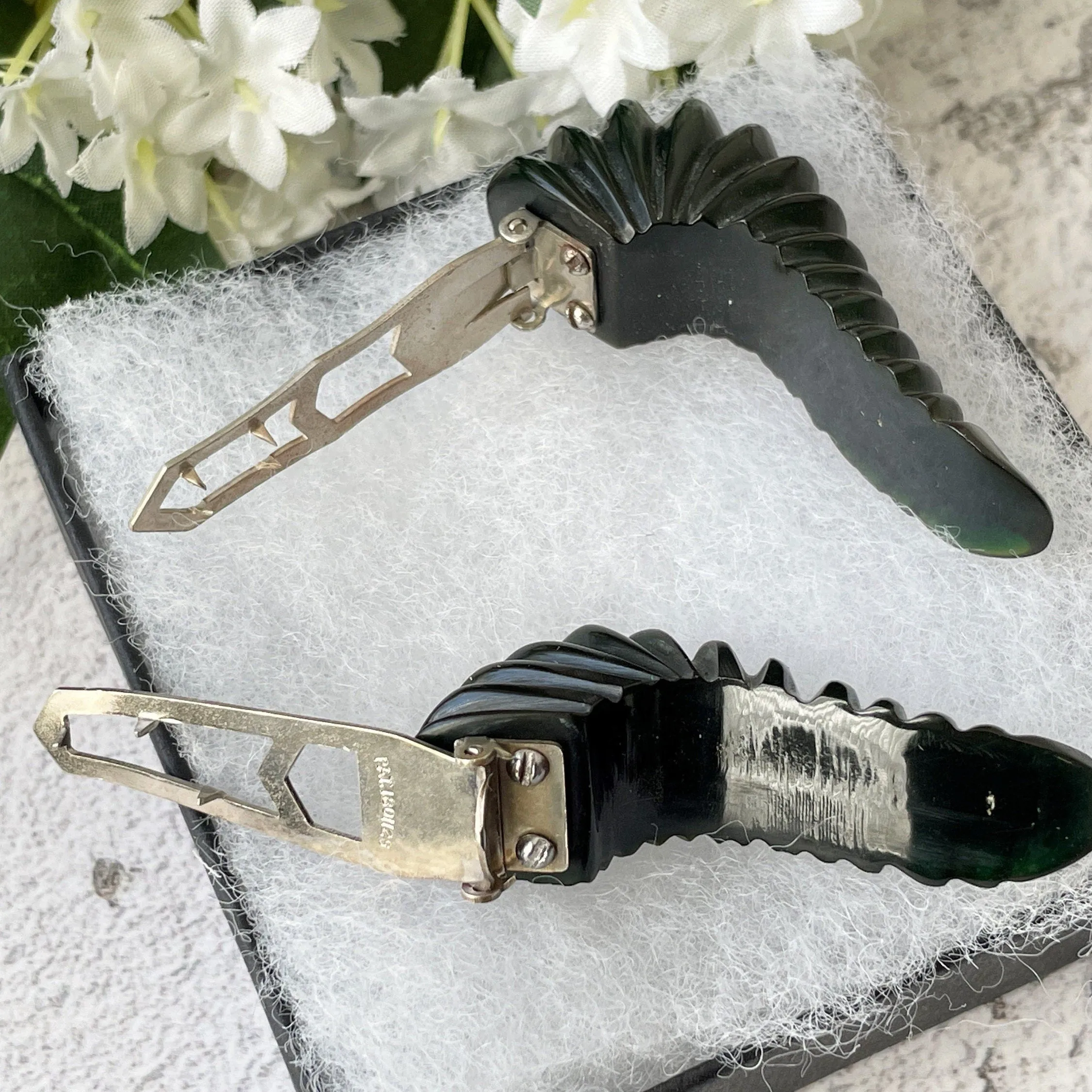 Vintage 1930s Forest Green Bakelite Dress Clips