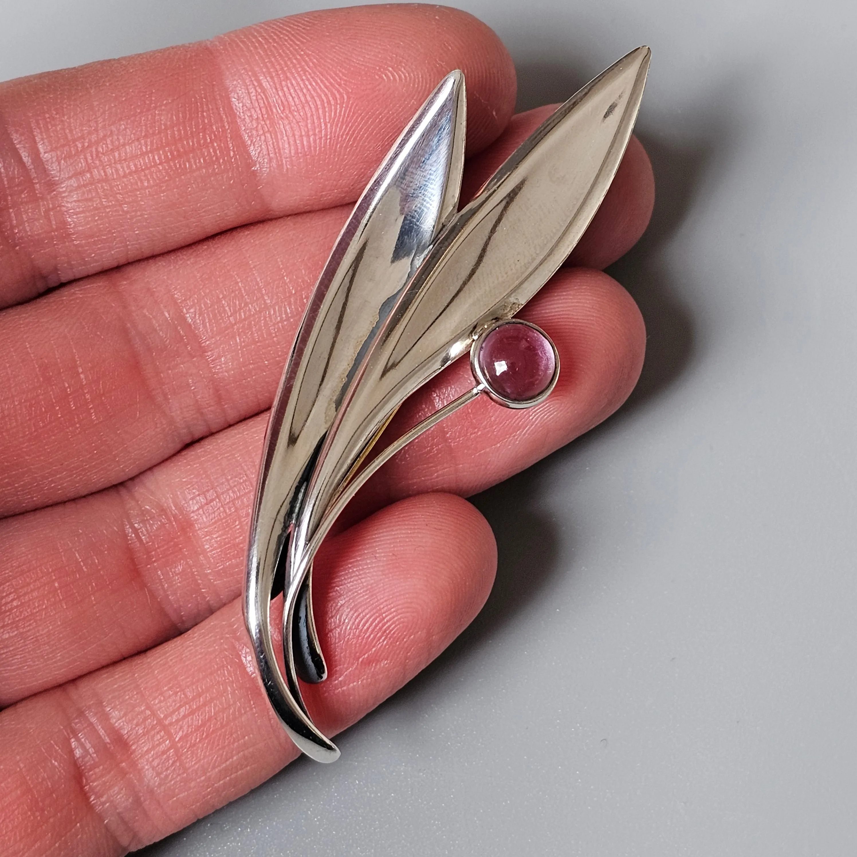 Vintage 60s Modernist Silver & Amethyst Flower Brooch Elis Kauppi Kupittaan Kulta