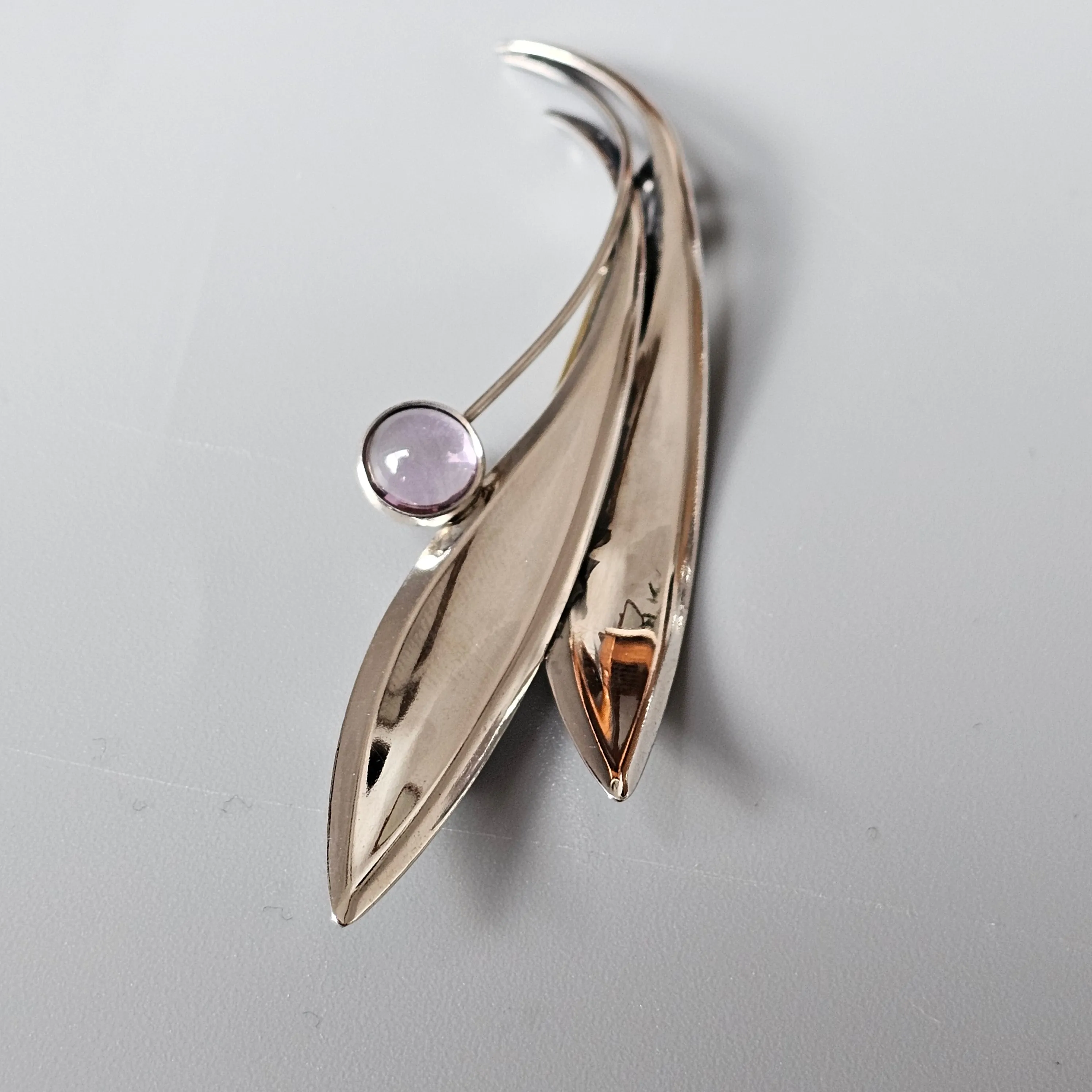 Vintage 60s Modernist Silver & Amethyst Flower Brooch Elis Kauppi Kupittaan Kulta