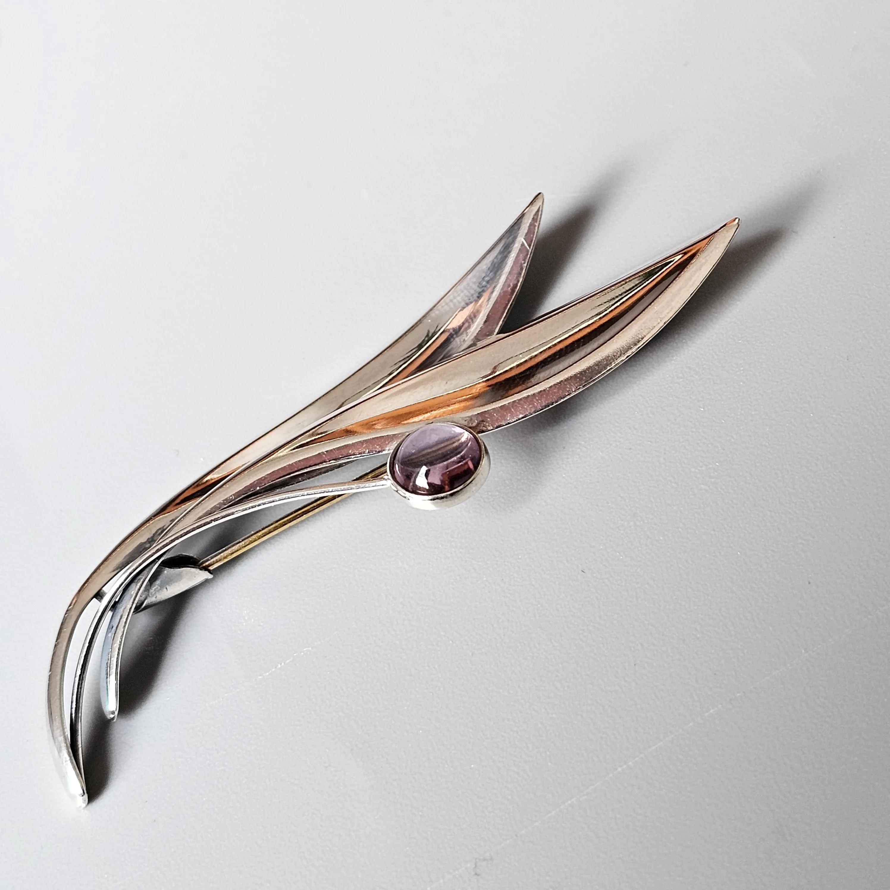 Vintage 60s Modernist Silver & Amethyst Flower Brooch Elis Kauppi Kupittaan Kulta