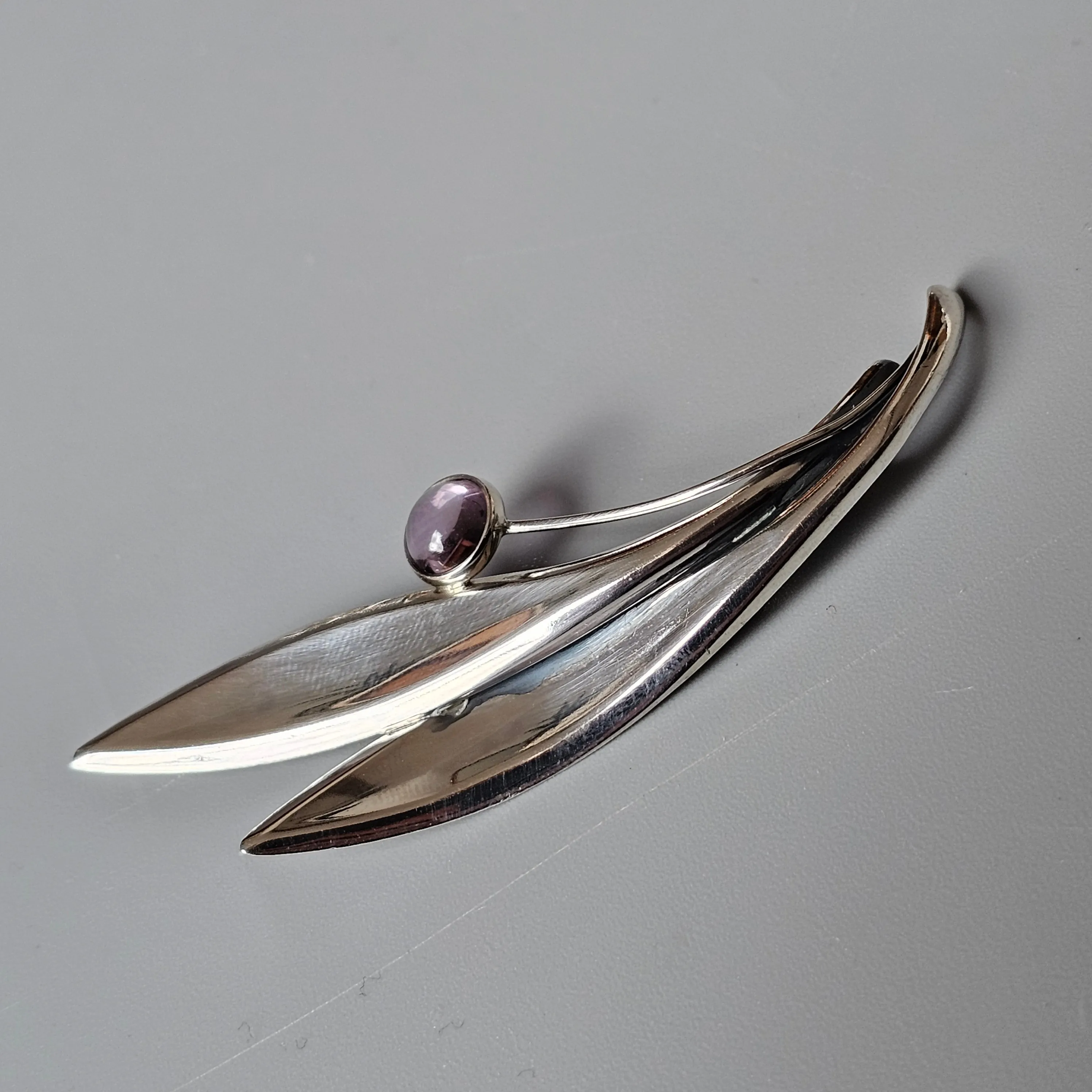 Vintage 60s Modernist Silver & Amethyst Flower Brooch Elis Kauppi Kupittaan Kulta