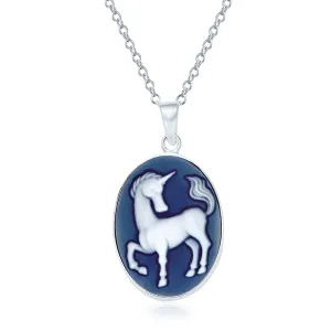 Vintage Antique Pegasus Agate Pendant Necklace Celestial Blue Unicorn Cameo