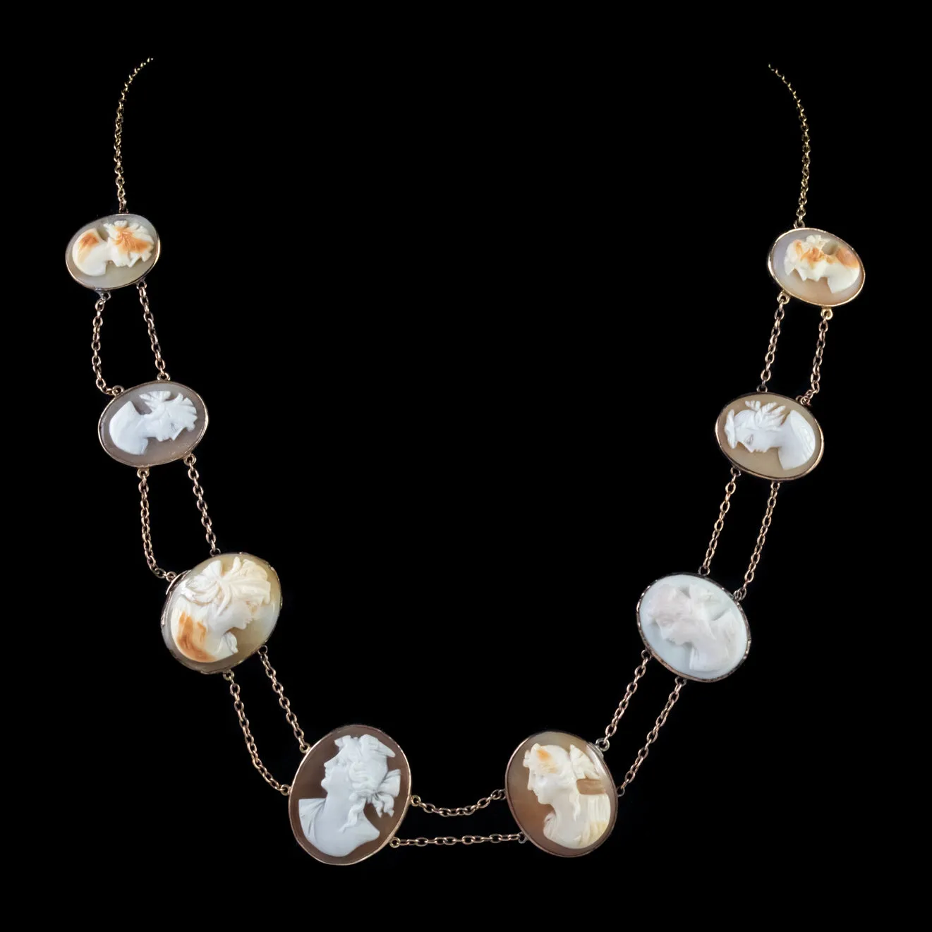 Vintage Cameo Necklace Bullmouth Shell 14Ct Gold Chain Circa 1932