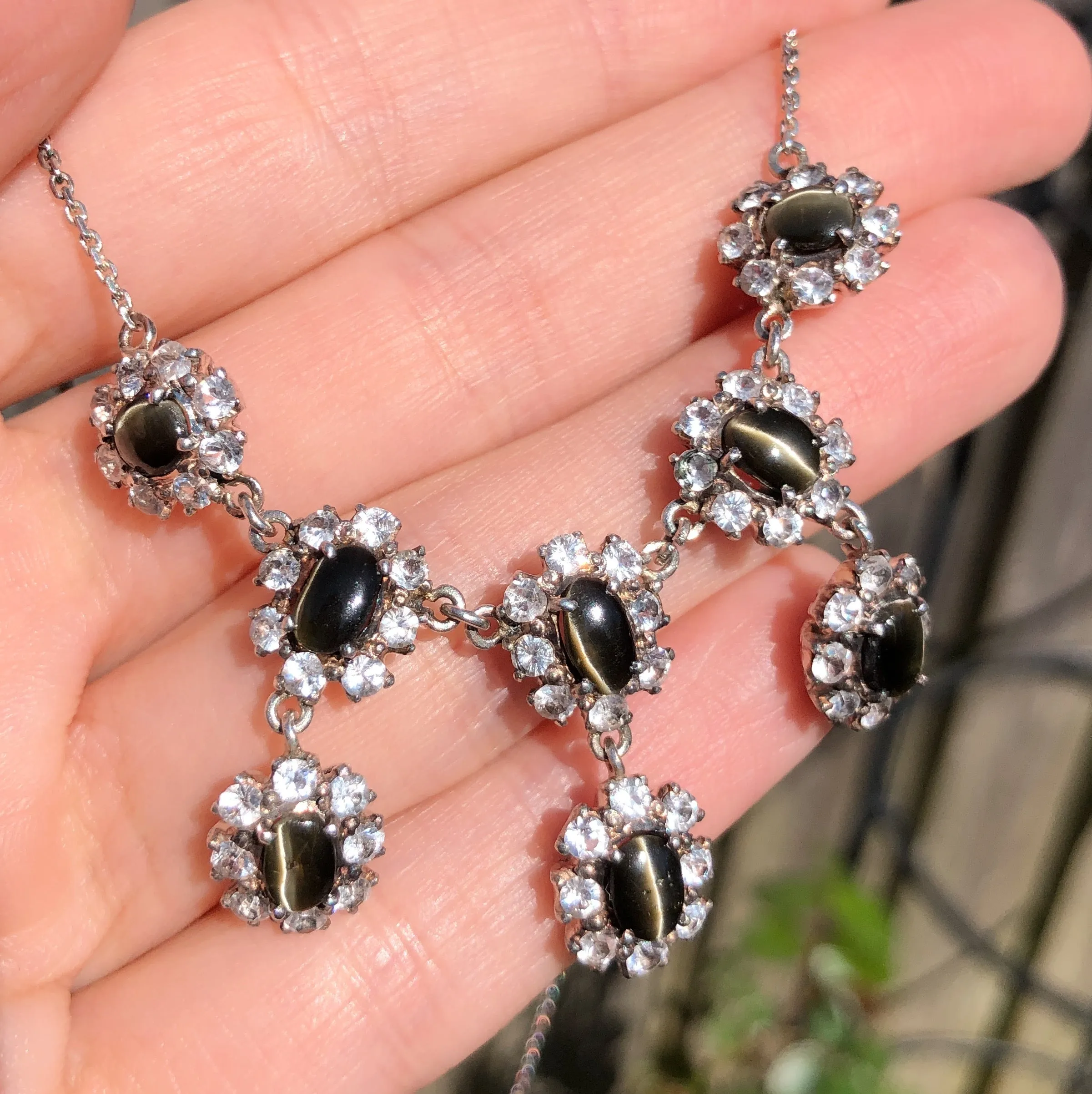 Vintage Chrysoberyl Cat's Eye & White Sapphire Necklace