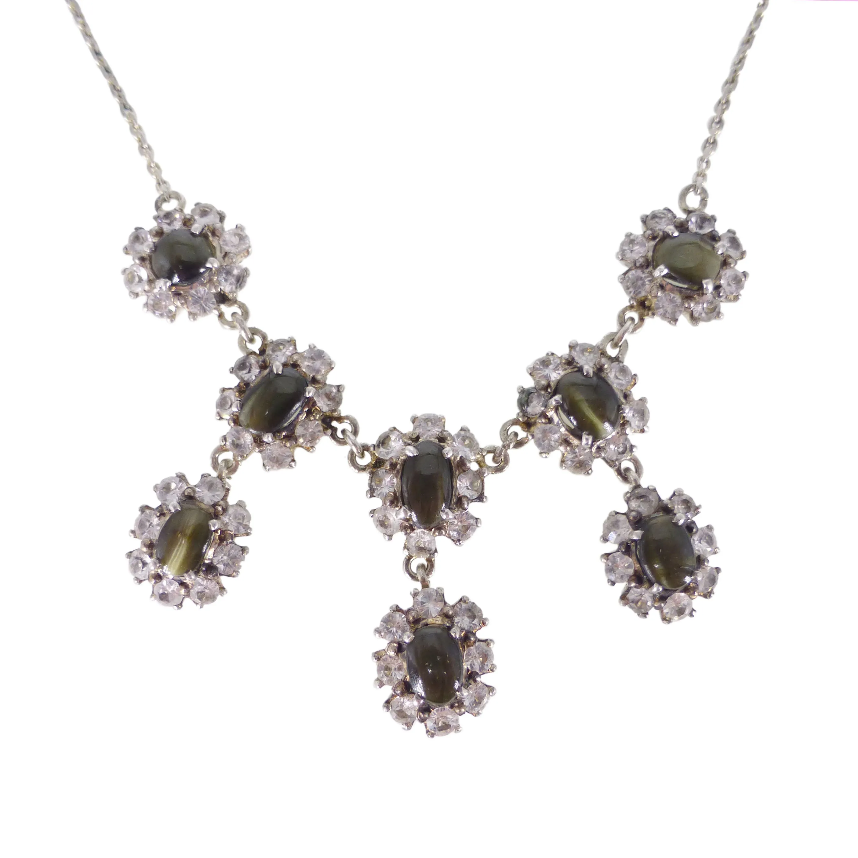 Vintage Chrysoberyl Cat's Eye & White Sapphire Necklace