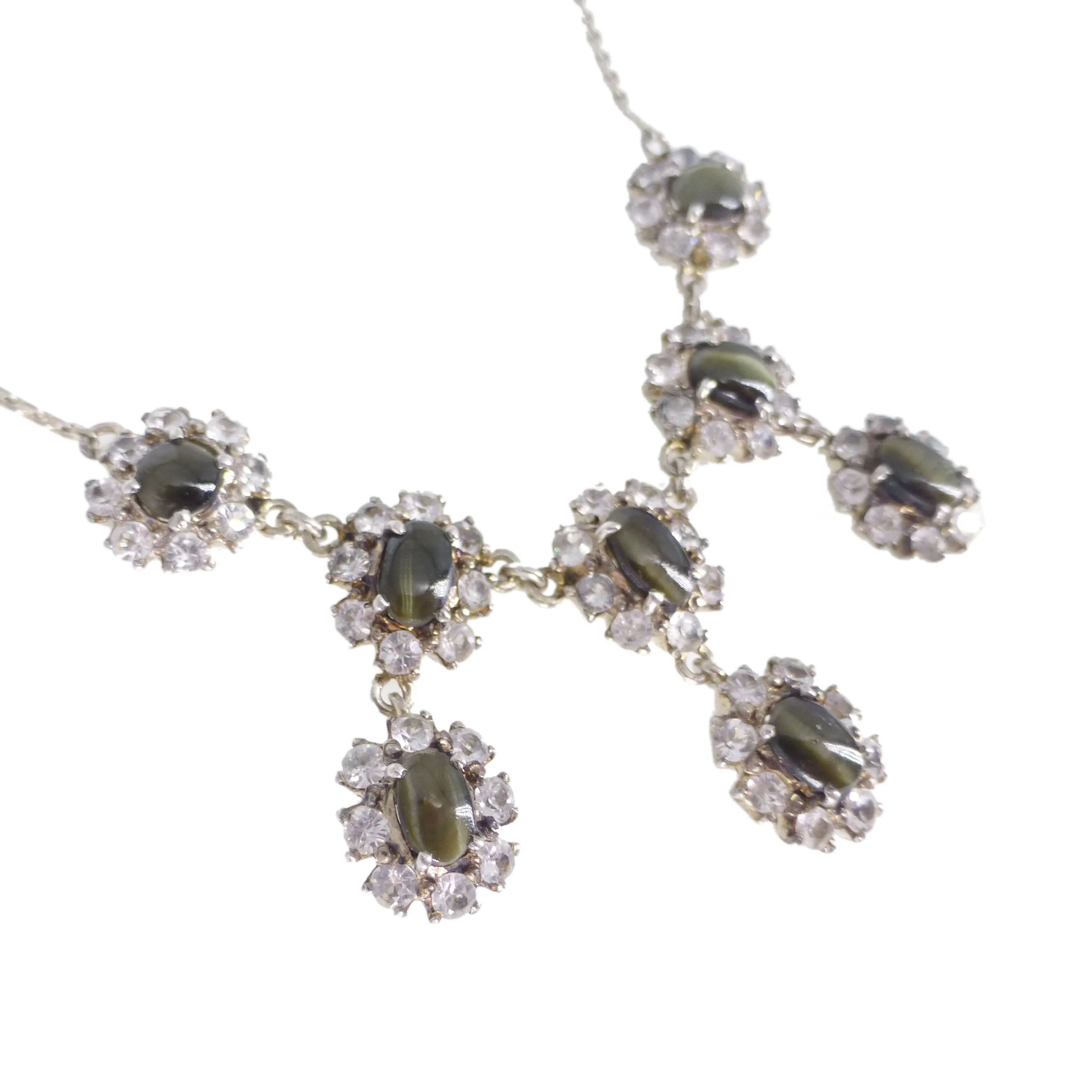 Vintage Chrysoberyl Cat's Eye & White Sapphire Necklace