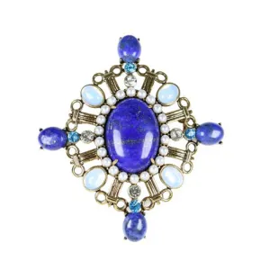 Vintage Courtly Geometric Oval Lapis Lazuli Brooch