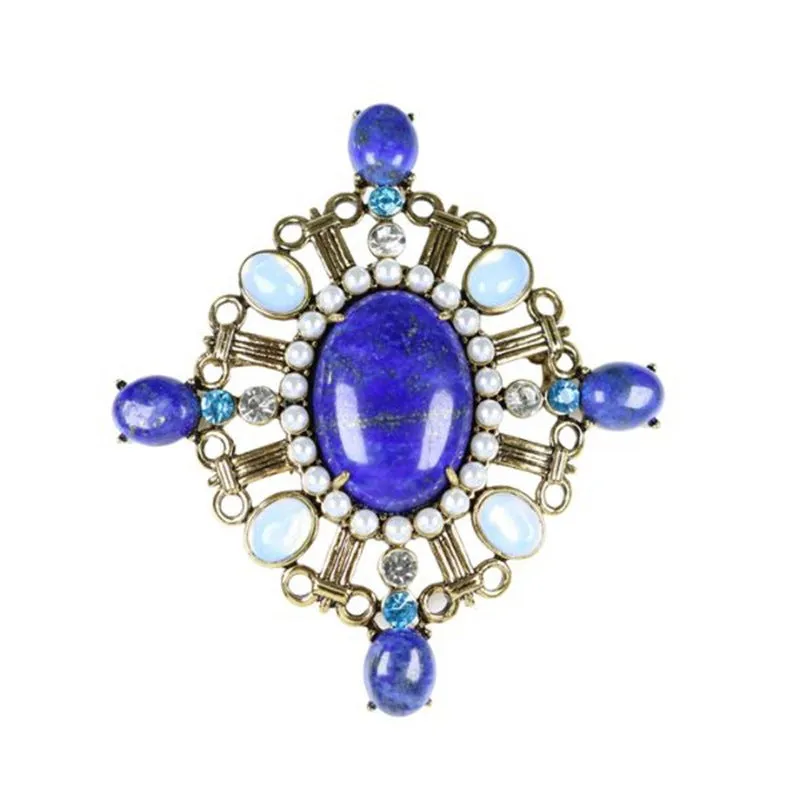 Vintage Courtly Geometric Oval Lapis Lazuli Brooch