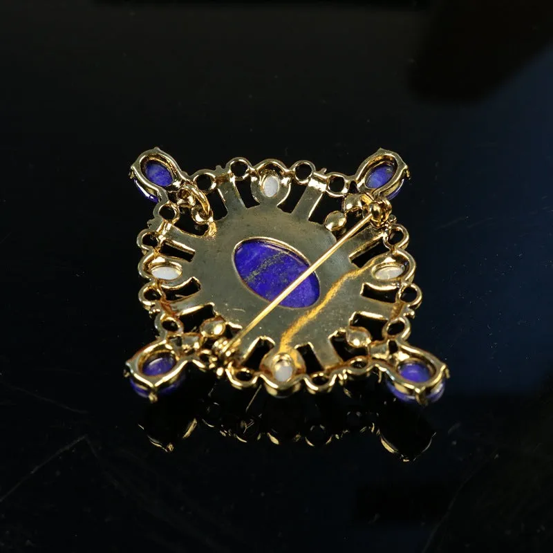 Vintage Courtly Geometric Oval Lapis Lazuli Brooch