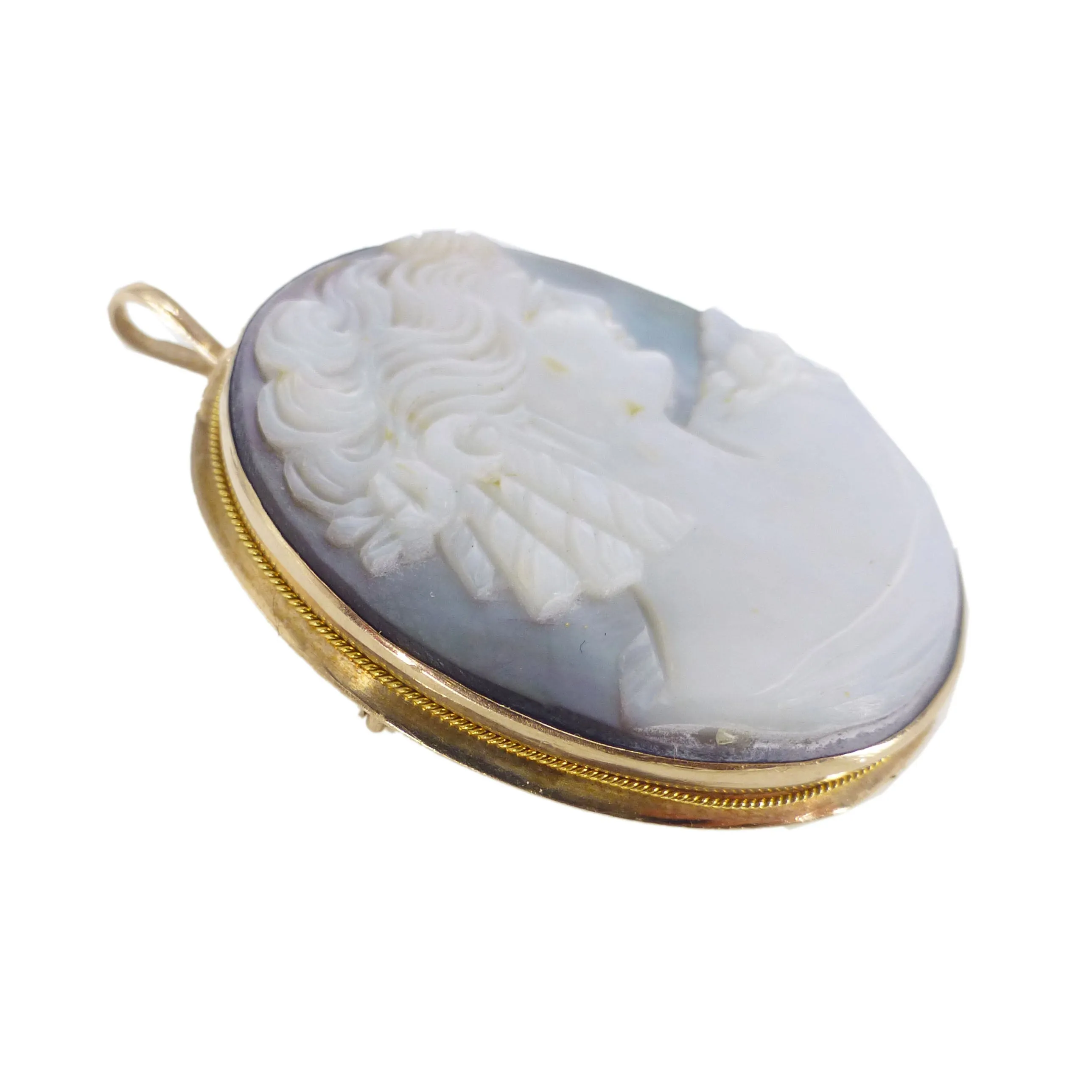 Vintage Gold Italian Mother Of Pearl Carved Cameo Pendant