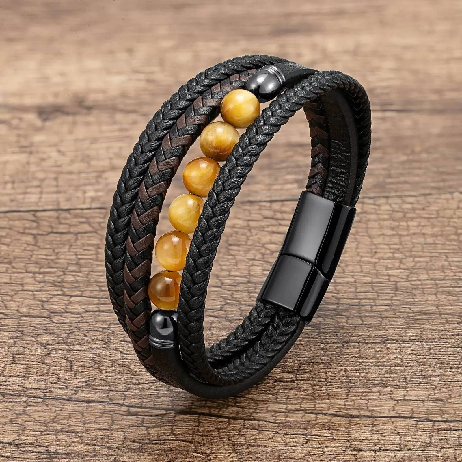 Vintage Multilayer Leather Men Bracelet Bohemia Chakra Stone