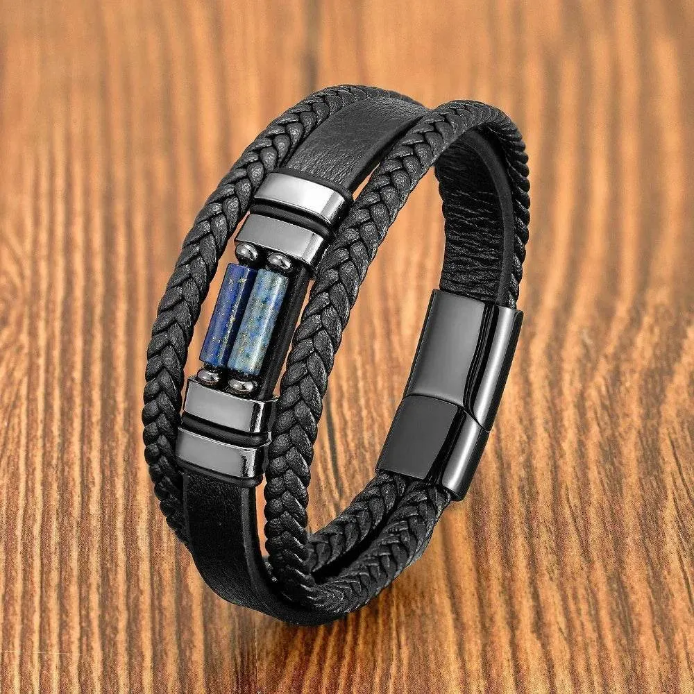 Vintage Multilayer Leather Men Bracelet Bohemia Chakra Stone