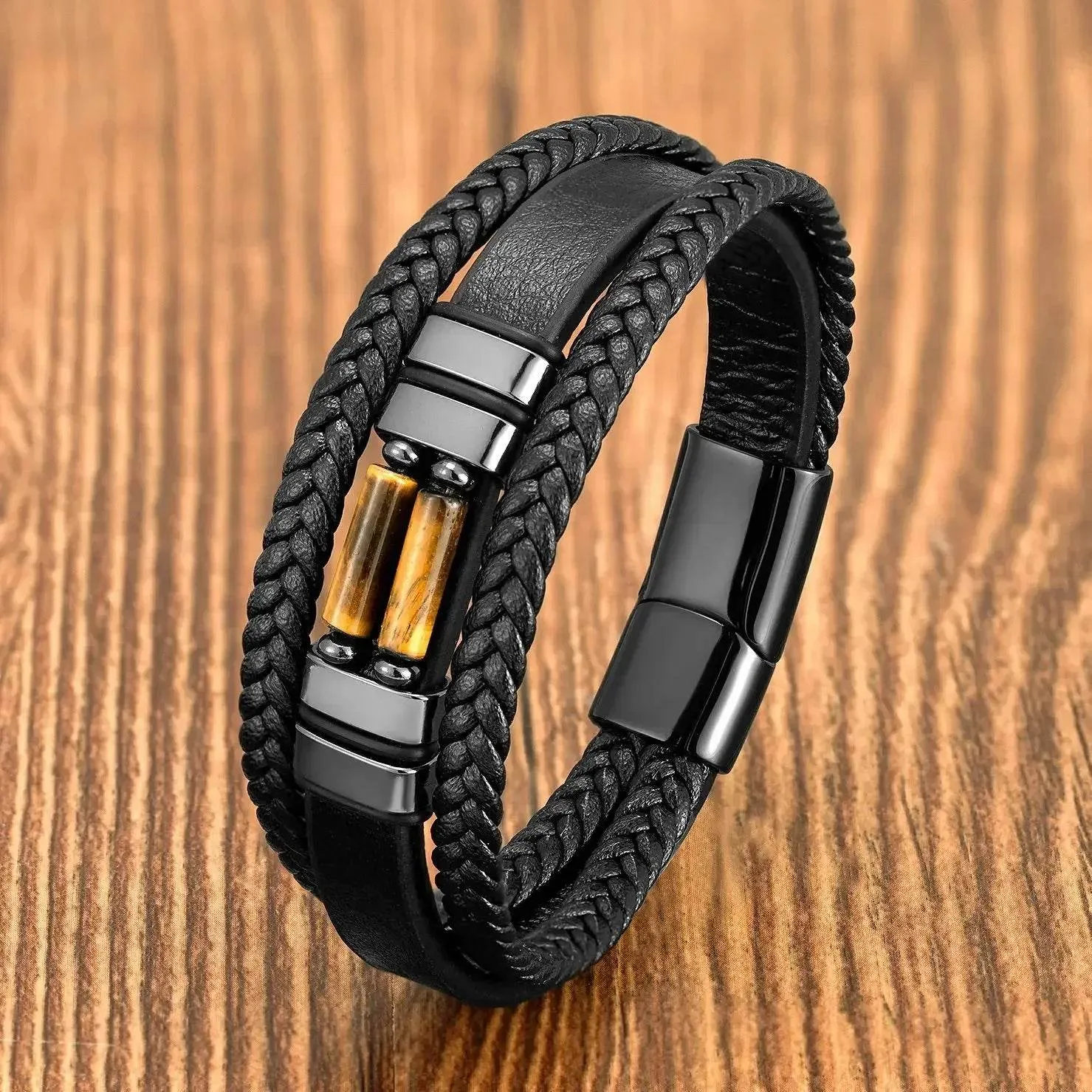 Vintage Multilayer Leather Men Bracelet Bohemia Chakra Stone
