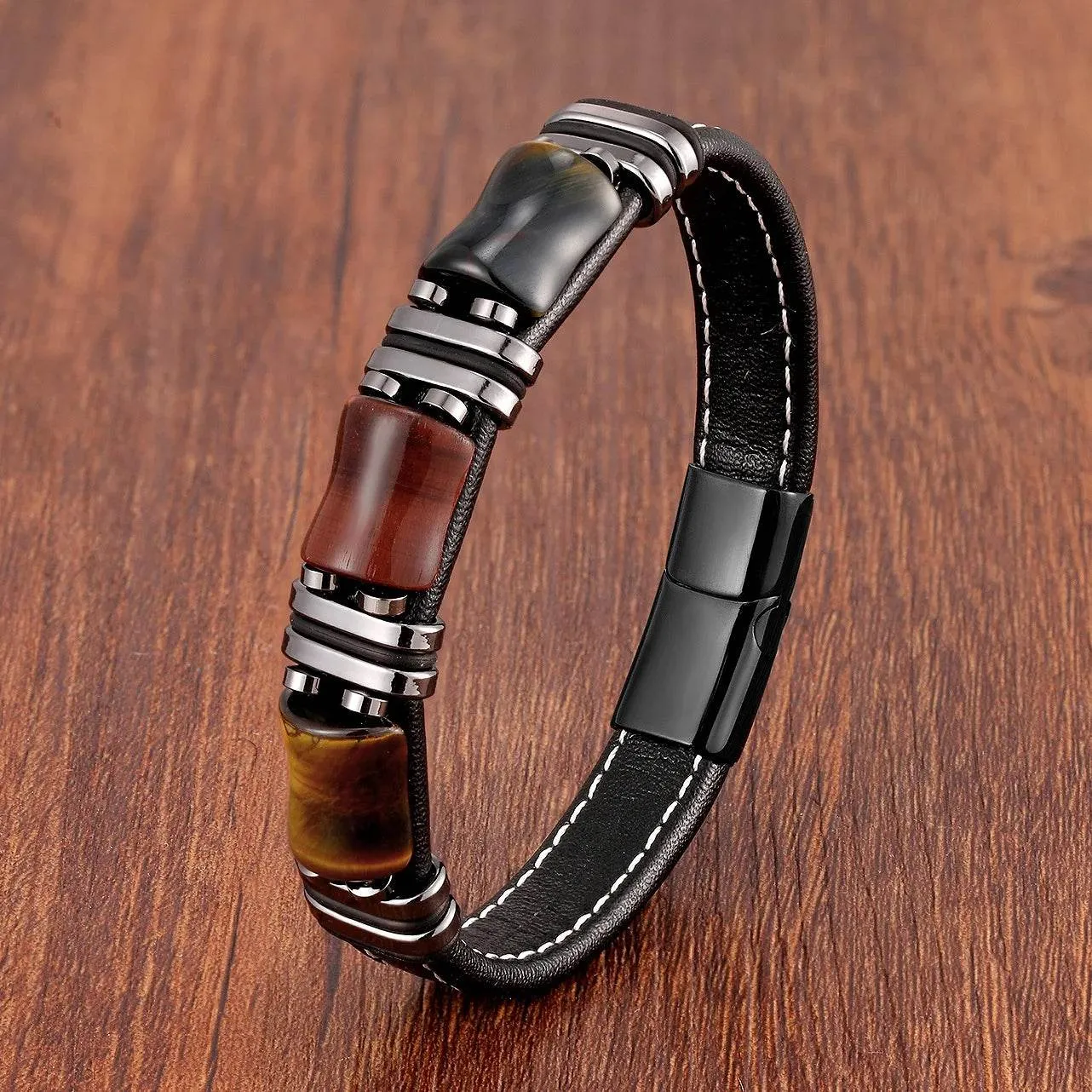 Vintage Multilayer Leather Men Bracelet Bohemia Chakra Stone