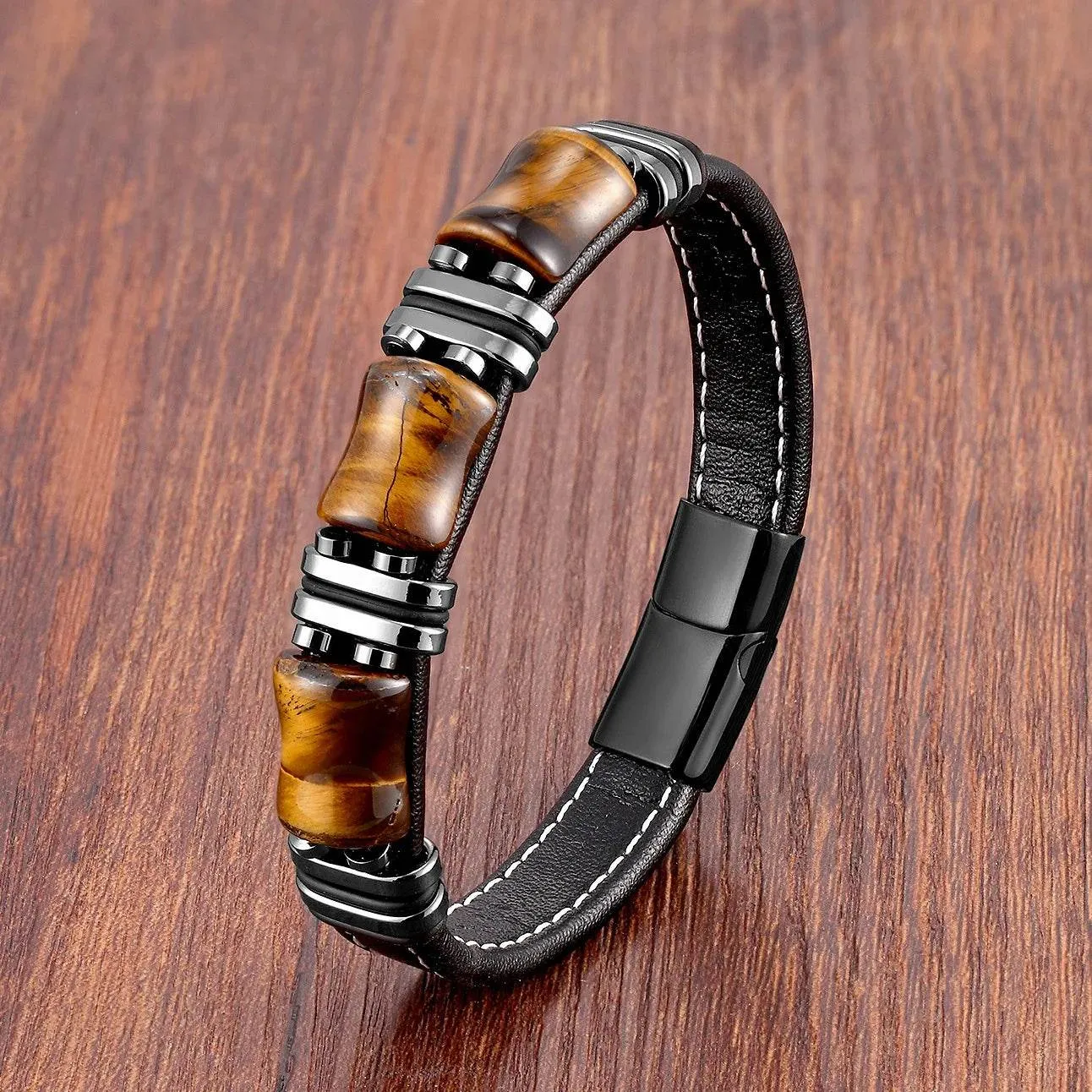 Vintage Multilayer Leather Men Bracelet Bohemia Chakra Stone