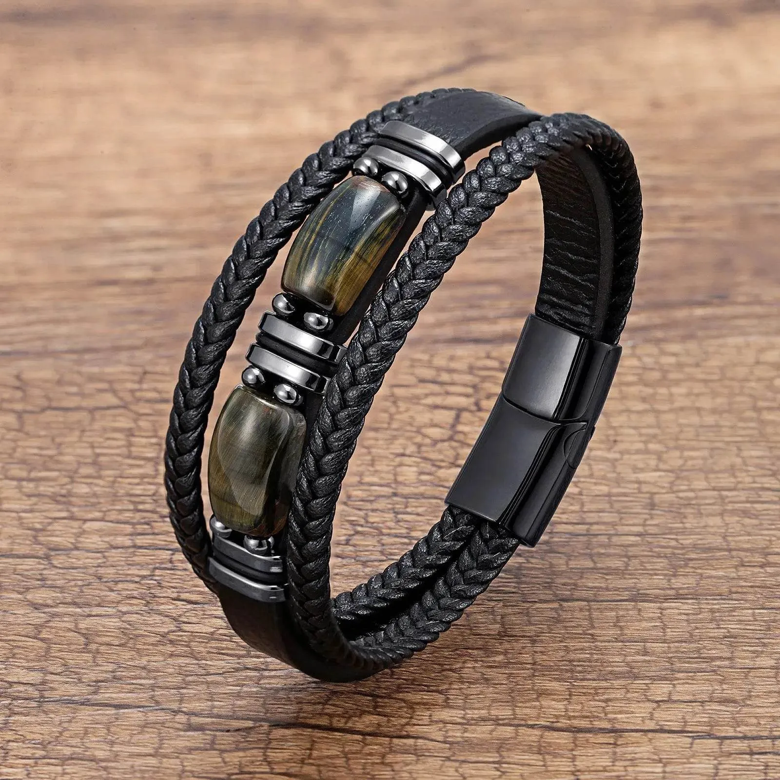 Vintage Multilayer Leather Men Bracelet Bohemia Chakra Stone