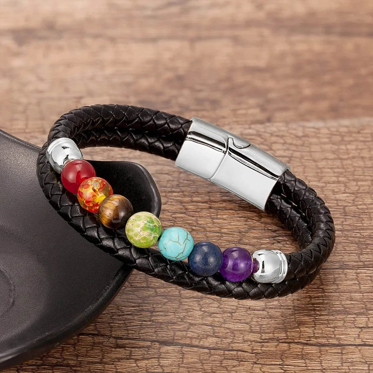 Vintage Multilayer Leather Men Bracelet Bohemia Chakra Stone