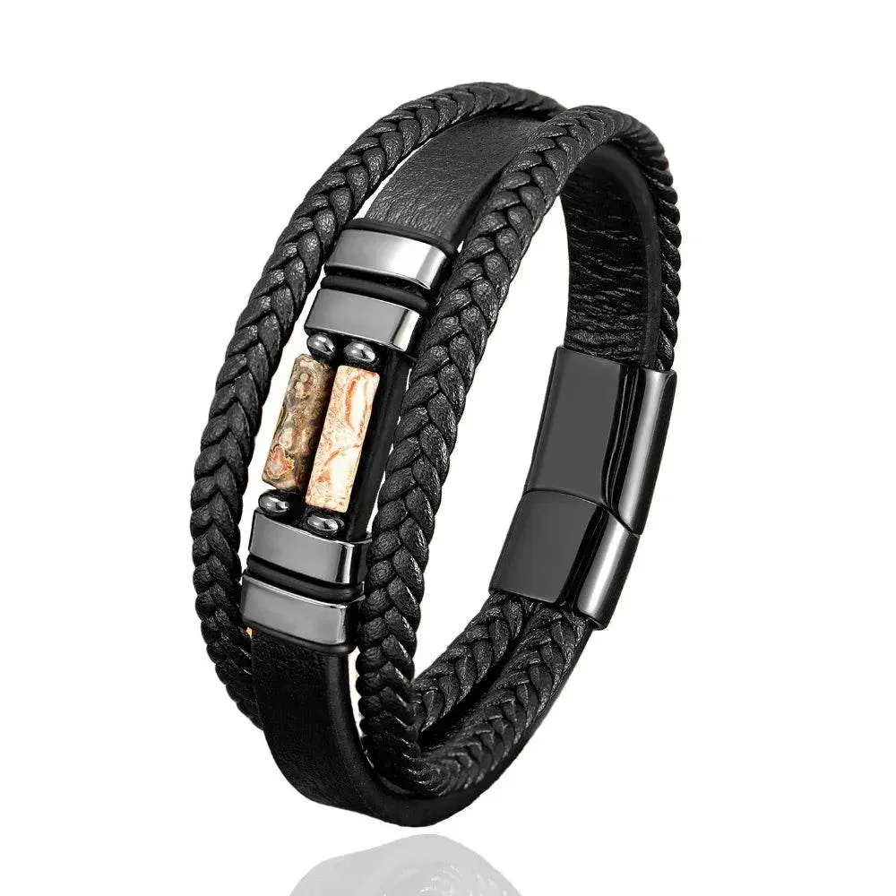 Vintage Multilayer Leather Men Bracelet Bohemia Chakra Stone