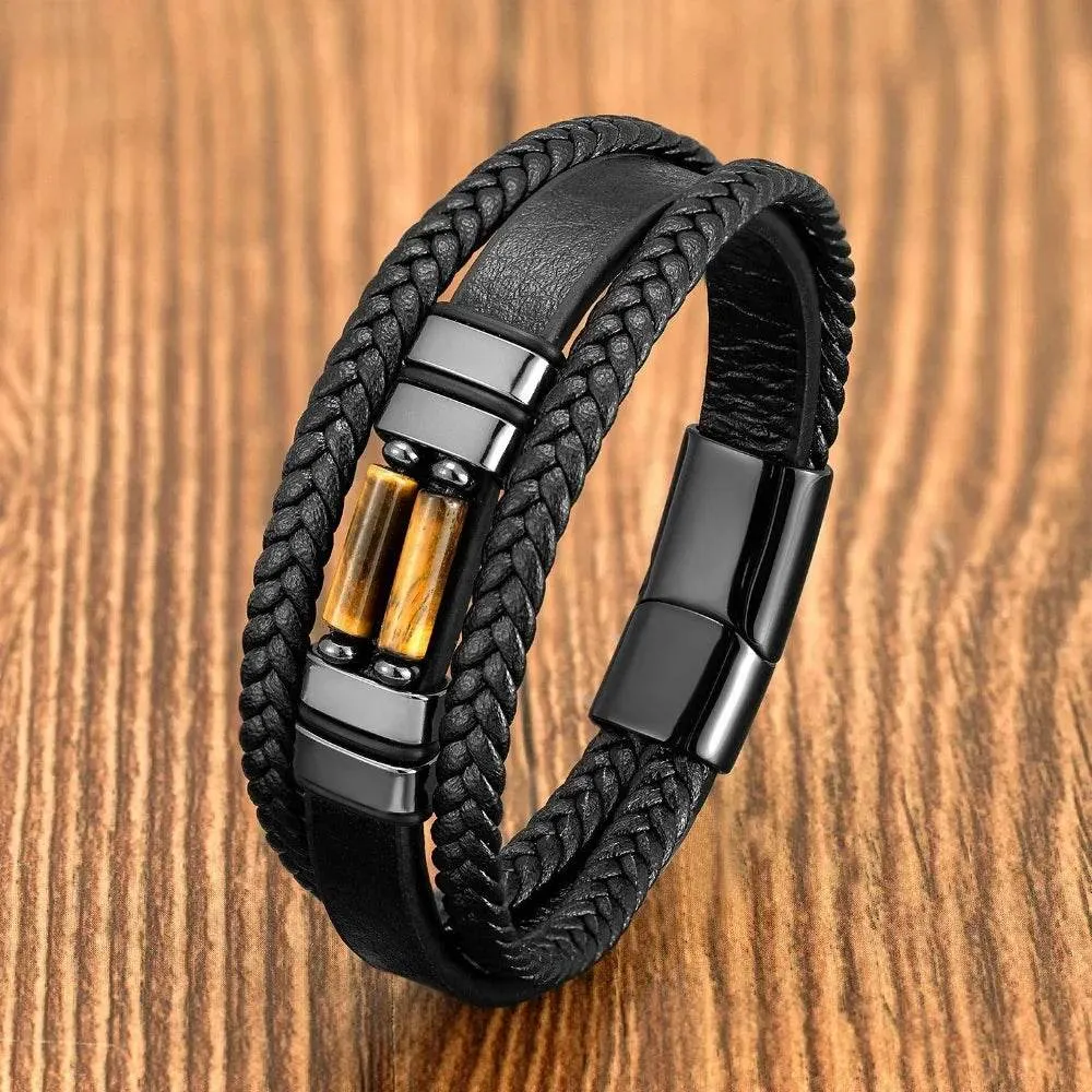Vintage Multilayer Leather Men Bracelet Bohemia Chakra Stone