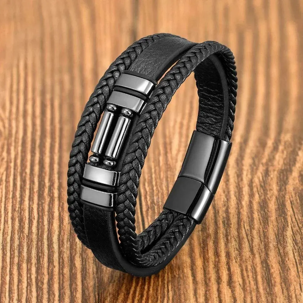 Vintage Multilayer Leather Men Bracelet Bohemia Chakra Stone