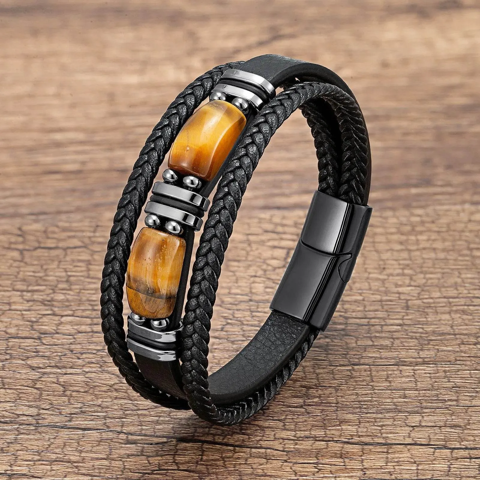 Vintage Multilayer Leather Men Bracelet Bohemia Chakra Stone