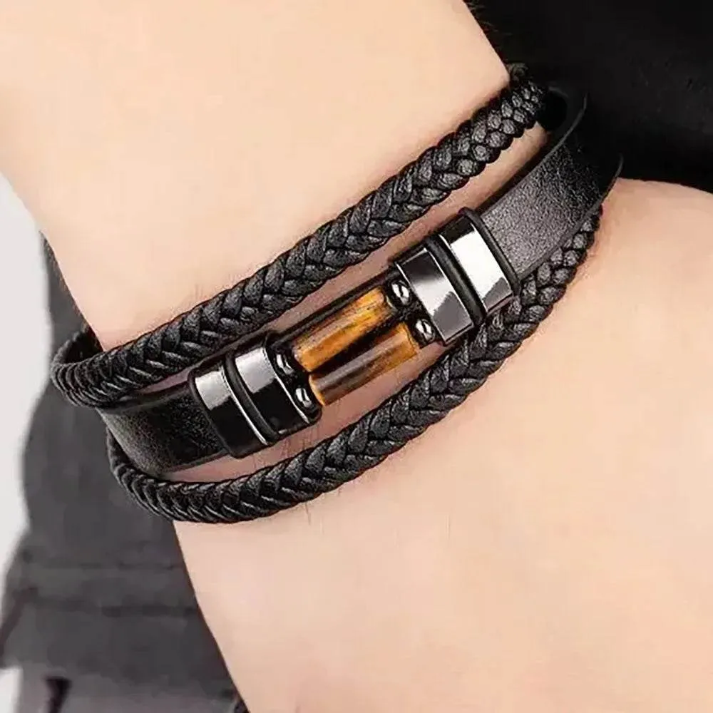 Vintage Multilayer Leather Men Bracelet Bohemia Chakra Stone