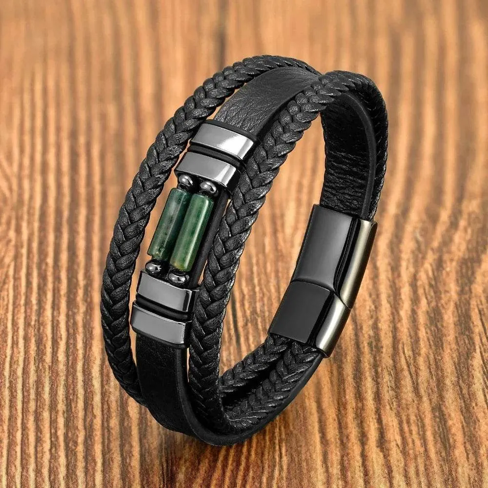 Vintage Multilayer Leather Men Bracelet Bohemia Chakra Stone